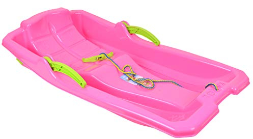 MARMAT Bobschlitten Bob Rodel Schneegleiter Bremshebel Zugseil Kinder Schnee Winter (Rosa)