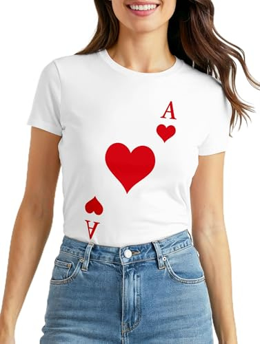 MoonWorks® Damen T-Shirt Kartenspiel Kostüm Spielkarten Gruppenkostüm Karten Fasching Karneval Faschingsshirt Slim Fit