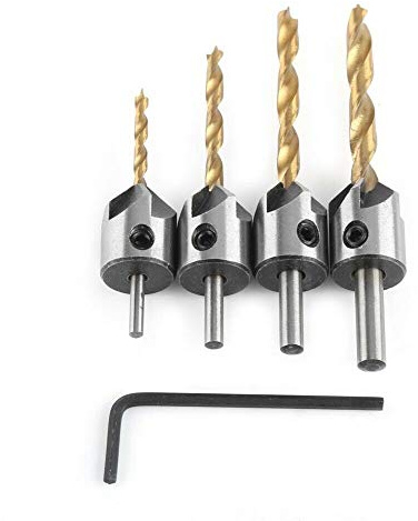 Countersink Drill Bit 4PCS 3-6mm 3 Flute Drill Set HSS Chamfer Carpentry Reamer for Wood Metal Aluminium Plastic (Titanium Coated)