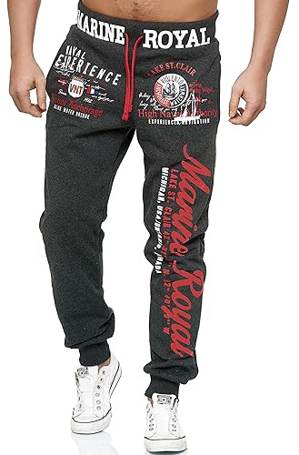 L.gonline 5258 Pantalon de Jogging Homme Long en Coton - Survêtement de Sport Avec Poignets, Loisirs, Bas de Jambe Étroit - Marine, Antra/Rouge, M