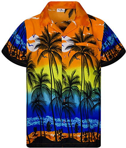 King Kameha Hawaii-skjorta – kortärmad skjorta – sommarskjorta – festskjorta – strand, Jk_beach-orange, L