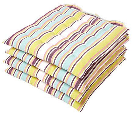 Homescapes 4er Set Stuhlkissen Osaka 40x40 cm bunt gestreift – Sitzkissen Outdoor/Indoor, Oeko-TEX-Zertifiziert, Sitzpolster waschbar für Esszimmer-, Küchen- & Gartenstühle
