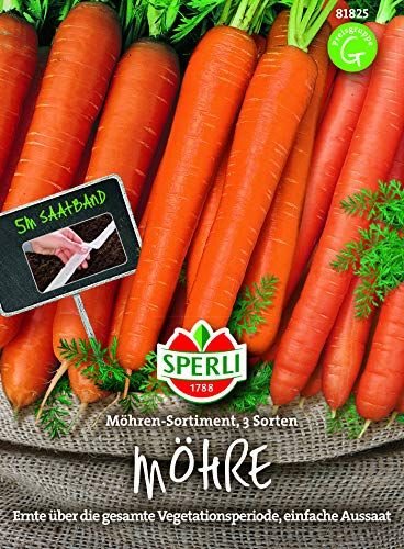 Sperli Möhrensamen Kombination 3 Sorten, Saatband 81825 - Karottensamen für lange Erntezeit, mittelfrühe, zuverlässige, zarte Sorte, hochwertige Gemüsesamen