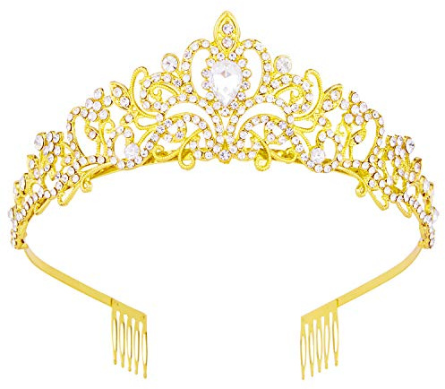 Crowns for Women, Vofler Gold Tiara Crystal Rhinestone Hair Accessories Decor for Princess Queen Ladies Little Girls Adult Bridal Bride Birthday Wedding Pageant Prom Halloween Costume Party with Combs