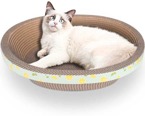 ROMOHOM Oval Large Cat Scratcher Cardboard Bed Lounger Couch, Cat Scratching Board Lounge Box Durable, Corrugated Cat Scratch Pad for Indoor Cats Furniture Protector 19.5 × 15.6 × 4.7