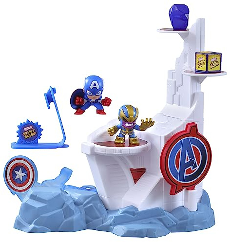 Marvel Hasbro Stunt Squad Set de Juego Tower Smash con Capitán América vs. Thanos Figuras de Acción de 3,5 cm