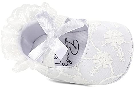 LACOFIA Scarpe da Battesimo Neonata per Bowknot con Suola Morbida Antiscivolo Ballerine Bambina Bianco 3-6 Mesi