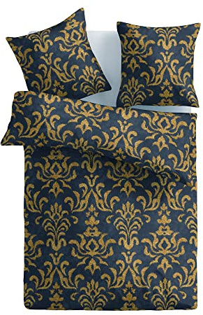 Bestlivings Bettwäsche 2-TLG. (Ornament Anthrazit/Orange) 100% Satin Baumwolle, 135x200cm und 80x80cm Set, kuschelig weicher Bettbezug - mit Reißverschluss