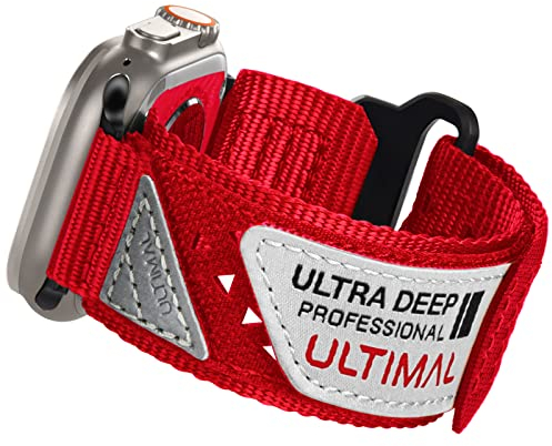 ULTIMAL Armband Kompatibel mit Apple Watch 11 10 9 8 7 6 5 4 3 2 1 SE3 SE2 SE Ultra 3 2 1, Klettverschluss Nylon Atmungsaktives Sportarmband für iWatch (Rot, 49mm)