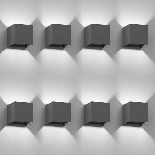 ledscom.de 8x Wandleuchte CUBEL für außen, anthrazit, IP65, Up & Downlight, quadratisch + LED Lampe 596lm, weiß