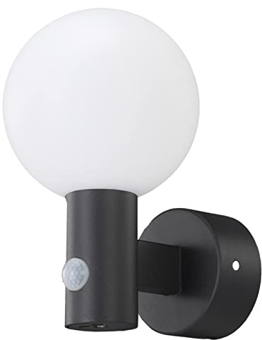 UKEW PIR Outdoor Wall Lights - 15W Motion Sensor Detector Frosted Round Ball Moon Cover IP65 Waterproof LED Wall Lamps -External Garden Porch Security Outside Lighting (Cool White 4000K)