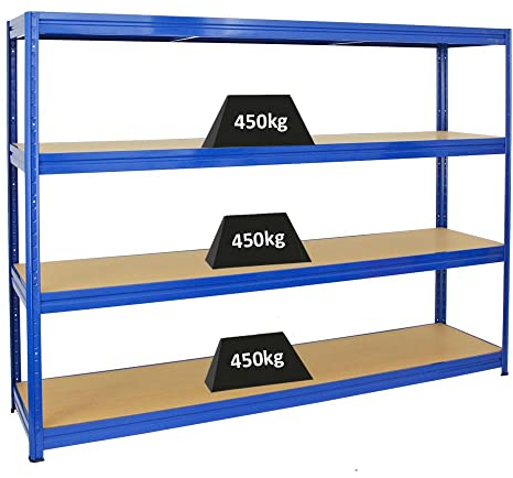 PROREGAL Schwerlastregal Dino Extra Breit 180x240x60 cm Fachlast 450kg Blau, Kellerregal, Lagerregal, Weitspannregal 60 cm tief