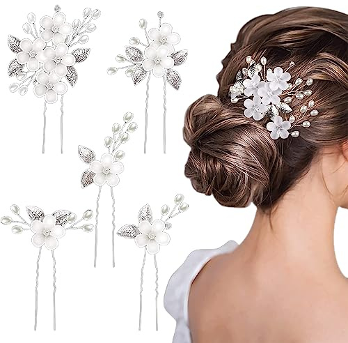 SJBAUTYO 5 Pièces Épingle à Cheveux de Marriage Perle Pinces à Cheveux Strass Accessoires de Cheveux en Cristal de Fleur pour Marriage Anniversaire Fête