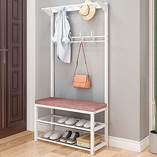 Garderobenständer 3-in-1-Eingangshalle-Baum, Standgarderobe mit 11 Haken und Aufbewahrungsbank, industrieller Garderobenständer mit stabilem Metallrahmen und 2-stufigem Schuhregal/B/60 * 33