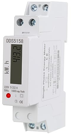 DEWIN Contatore di Energia,5(32) A 220V Contatore kwh Contascatti Elettrico Contatore Energia Elettrica Monofase Conta Scatti Monofase per Barra DIN