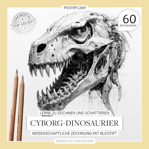 Lerne zu Zeichnen und Schattieren Cyborg-Dinosaurier: Wissenschaftliche Zeichnung mit Bleistift (Kunst und Wissenschaft: Natur illustriert)
