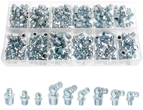JNNJ 110 Pezzi Kit di Assortimento Ingrassatori, Assortimento di Raccordi per Ingrassatori per Pistole Ad Aria Calda, Assortimento di Ingrassatori M6 M8 M10 per Automotive, Moto, Camion, Agricoltura