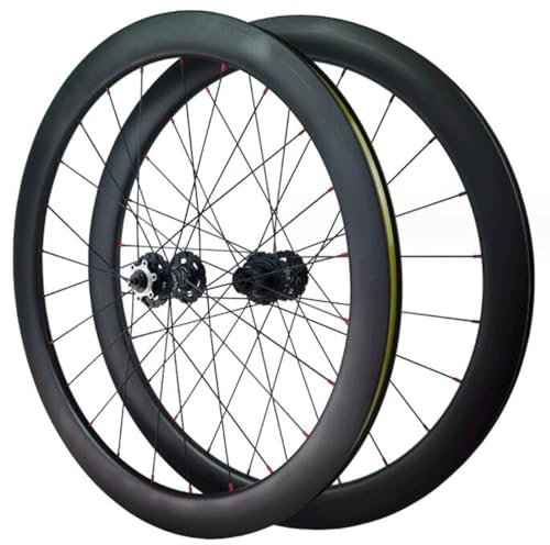 ZECHAO 700C Fahrrad Vorder Und Hinterrad,Kreisförmige Speichen Carbonfaser Scheibenbremse for 23C-38C-Reifen 7/8/9/10/11/12 Gang Rennrad Radsatz (Color : Black, Size : 50mm)