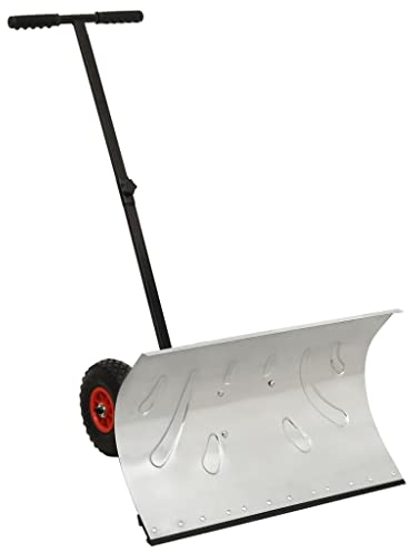 Premium Schneeschieber mit Rädern 74 cm | Schneeschaufel auf Rädern | Große, gummierte Rollen & Verstellbarer Lenker sowie Schild
