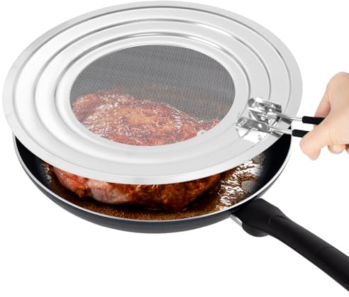 Akicderu Spritzschutz Pfannen 3-in-1, 33 cm Mehrzweck Pfannen Spritzschutz, Edelstahl Spritzschutz Pfanne Universal zum Schutz vor Fettspritzern (Spritzschutz für Pfannen mit Ø 20, 24 und 28 cm)