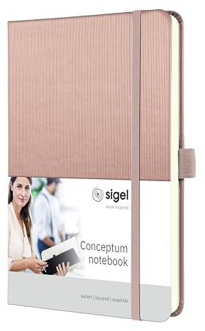 Sigel Conceptum Premium Notizbuch A5 kariert Rosé Metallic Hardcover | CO400, 194 nummerierte Seiten, nachhaltiges Papier, Inhaltsverzeichnis und Falttasche
