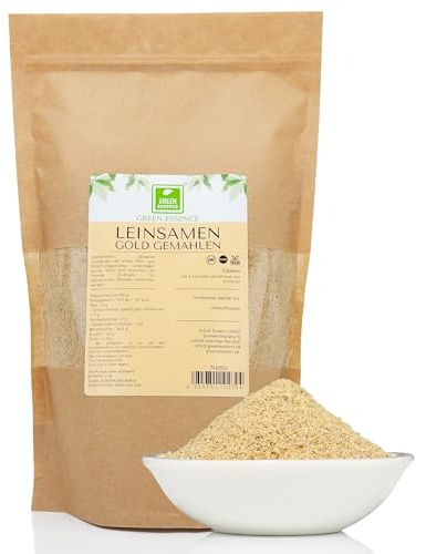 Leinsamen geschrotet 1kg Gelb Goldleinsamen gemahlen Mehl von Green Essence | Geschrotete goldene Leinsamen gemahlen , Ohne Zusätze, Naturbelassen, Ideal zum Backen, Goldlensamen Mehl 1 kg