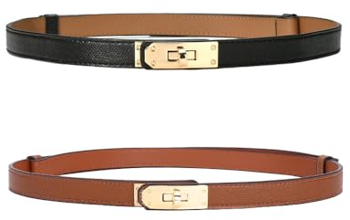 KBRPEY Schmaler Damenledergürtel Eleganter Taillengürtel Drehverschluss Metallschnalle Damengürtel Klassischer Ledergürtel