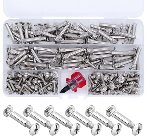 Piuluvor® 150 Viti di Collegamento M4 (75 per Mobili, 75 a Manica) con Manicotto in Acciaio Nichelato per Armadi e Tavole di Legno