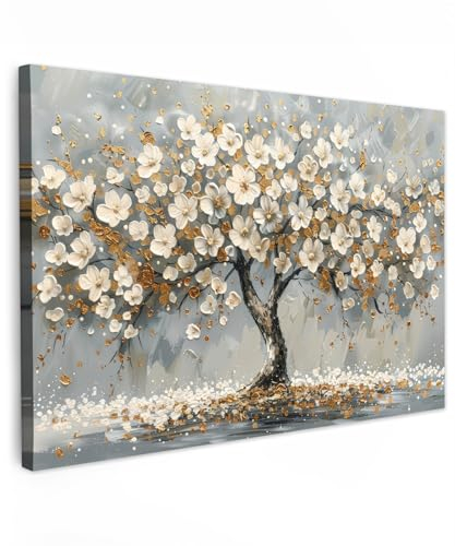 MuchoWow© Canvas Wall Art Work 35x24 / 90x60 cm Room Decor Painting Wallfillers Picture Decoration Prints Tree - Flowers - White - Nature - Art