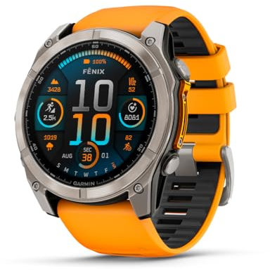 Garmin fēnix® 8 – 51 mm, AMOLED, Sapphire, Premium Multisport GPS Smartwatch, Long-Lasting Battery Life, Dive-Rated, Built-in LED Flashlight, Titanium with Spark Orange/Graphite Band