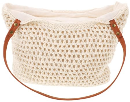 SAFIGLE Woven Tasche Aus Baumwollgarn Grobmaschige Tragetasche Mit Reißverschluss Praktische Strandtasche Für Damen Für Freizeit Und Reisen Faltbare Handtasche Mit Ästhetischem Design