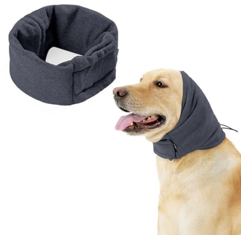 NOPKESV Haustier Ohrenklappe Kopfwickel, Beruhigende Ohrenschützer für Hunde, Grau, Einfarbig, Winter, Maschinenwäsche oder Handwäsche, Hundekopfschutz