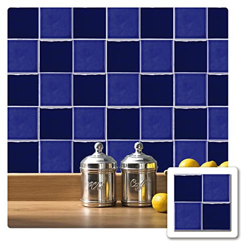 Bathroom tile stickers, kitchen tile stickers Tile Stickers 15x15cm Navy Blue Stick on Tiles Self Adhesive Wall Tiles Peel and Stick Floor Tiles, Tile Stickers for Kitchen and Bathroom(Blue)