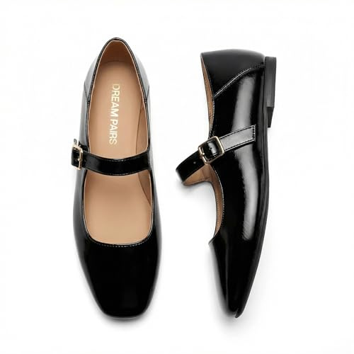 DREAM PAIRS Ballerines Femme Mary Jane à Bout Carré, Chaussures Plates Confortables à Enfiler pour Bureau, Travail, Sorties ou Tenue Quotidienne