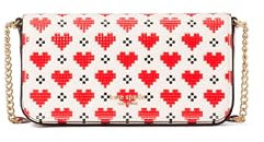 kate spade new york Women's Devin Pixel Hearts Embossed Saffiano Leather Flap Chain Wallet, Cream Multi