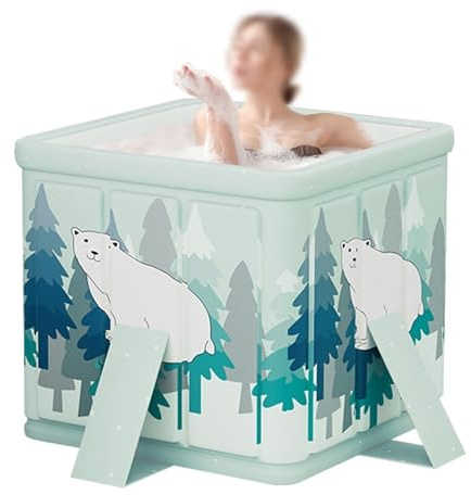 Baignoire Pliable Adulte pour Douche, Baignoire de Douche avec 2 Trous de Drainage, 8 Couches de Matériau Épaissi, Baignoire Carrée Capacité Portante 150kg(Green)
