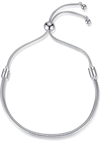 TOWAMOE Charm Bracelet for Women Snake Chain Bracelet DIY Handmade Jewelry Gift for Women Adjustable(Silver)