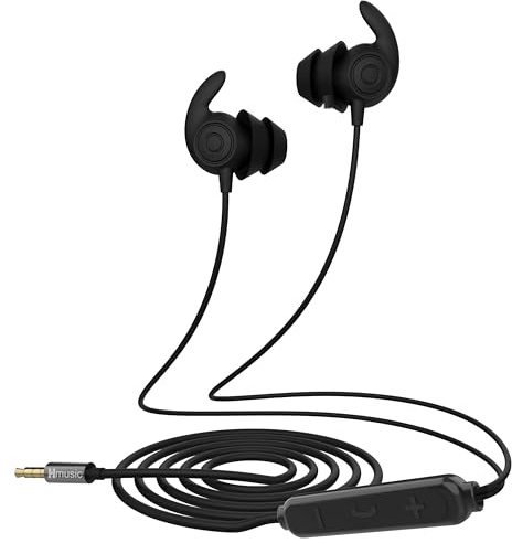 Hmusic Écouteurs de Sommeil, Isolation Phonique 30 DB, Silicone Doux et Confortable, 2g léger, Filaire Jack, Design Plat pour Dormir sur Le côté, Voyage, Méditation, Détente(Noir)