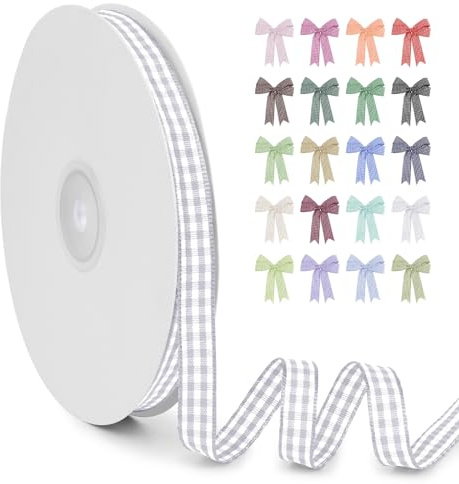 LERAETI Geschenkband Silber Karoband 10mm x 45m zum Verzieren & Basteln, Kariertes Band Breites Schleifenband, Dekoband für DIY Bastelkuchen, Strauß Dekoration, Geschenkverpackung, Haarschleife