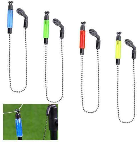 4 bobine di allarme morso per pesca notturna, 35 cm, indicatori di abboccata a catena per pesca alla carpa, illuminato rosso, giallo, blu, verde, per pesca all'aperto e notturna (lunghezza tagliabile)