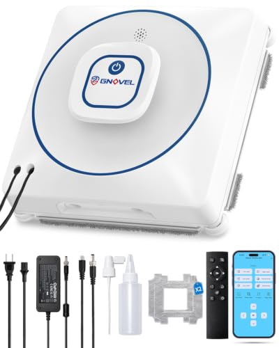 GNOVEL Robot Window Cleaner 8000Pa Anti-Fall Safety for High-Rise Glass | 4 Nozzles Spray System,Edge Detection,4 Cleaning Modes,120mL Water Tank,APP&Remote Control
