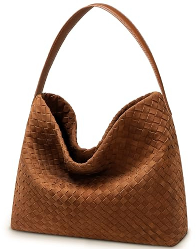 Geflochtene Wildledertasche für Damen, Elegante große Umhängetasche Hobo-Tasche Tragetasche Aktentasche für Arbeit und Reisen