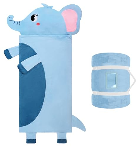 Schlafsack Kinder mit Kissen Abnehmbar Faltbare Kinderschlafsack 170×70cm | Leicht Warm Kinderschlafsack Doppelter Reißverschluss für Mädchen Jungen Faltbare Deckenschlafsack für Indoor Outdoor Camping