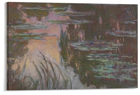 Claude Monet Poster mit Seerosen, untergehender Sonne, coole Kunstwerke, Gemälde, Wandkunst, Leinwanddrucke, hängendes Bild, Heimdekoration, 50 x 75 cm