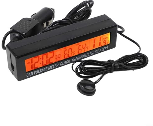 Thermomètre de voiture numérique LCD et tension avec affichage intérieur et extérieur, 12 V/24 V, capteur de tension de batterie automatique, givre