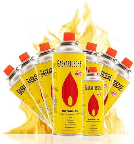 TruWare Just Camp Gaskartuschen 227g Typ MSF-1A – Universal Ventilkartusche mit Bajonettverschluss für Campingkocher, Gaskocher & Outdoor-Heizgeräte (8 Kartuschen)