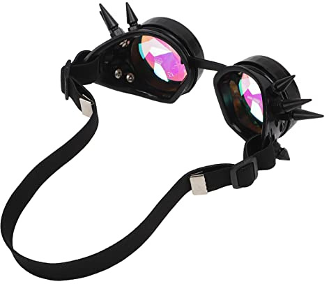 BAFOVY Kaleidoskop-Sonnenbrille, Steampunk-Brille mit Regenbogen-Kristalllinse, Verstellbarer Nasenstütze und Elastischem Band für Retro-Party-Halloween-Kostümzubehör (BLACK)