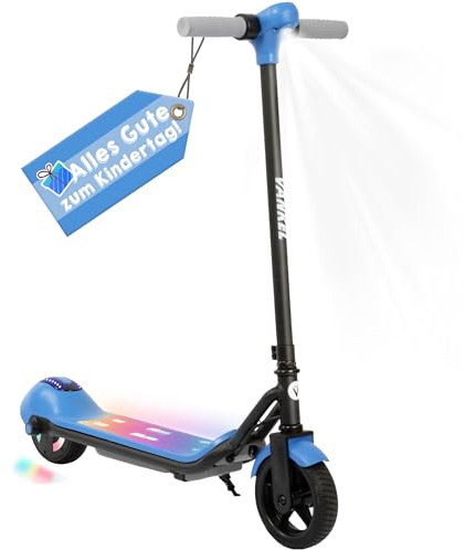 ZQ001 E Scooter,6.5 Leichter Roller Kinder 6-12 Jahre, 150 W Motor & 3 Gänge & 2500mAh,3-8KM Reichweite Cityroller, LED-Anzeige Bunte Regenbogenlichter elektroroller Höhenverstellbar & 70kg