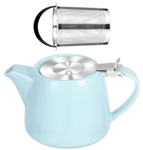 Tetera Ceramica Tetera de cerámica 550 ml con infusor té desmontable, tetera porcelana superficie lisa for el hogar(Light blue)