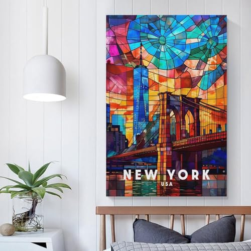 POLIUAWS New York – Günstiger Leinwanddruck für Wohnzimmer, Küche, Heimdekoration, moderne Wandkunst, 16 x 24 Zoll (40 x 60 cm)
